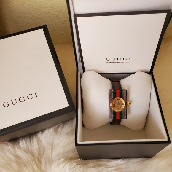 Gucci Rare Skeleton Sherry Line Leather Belt Buckle Green Watch - Picture 7 of 11